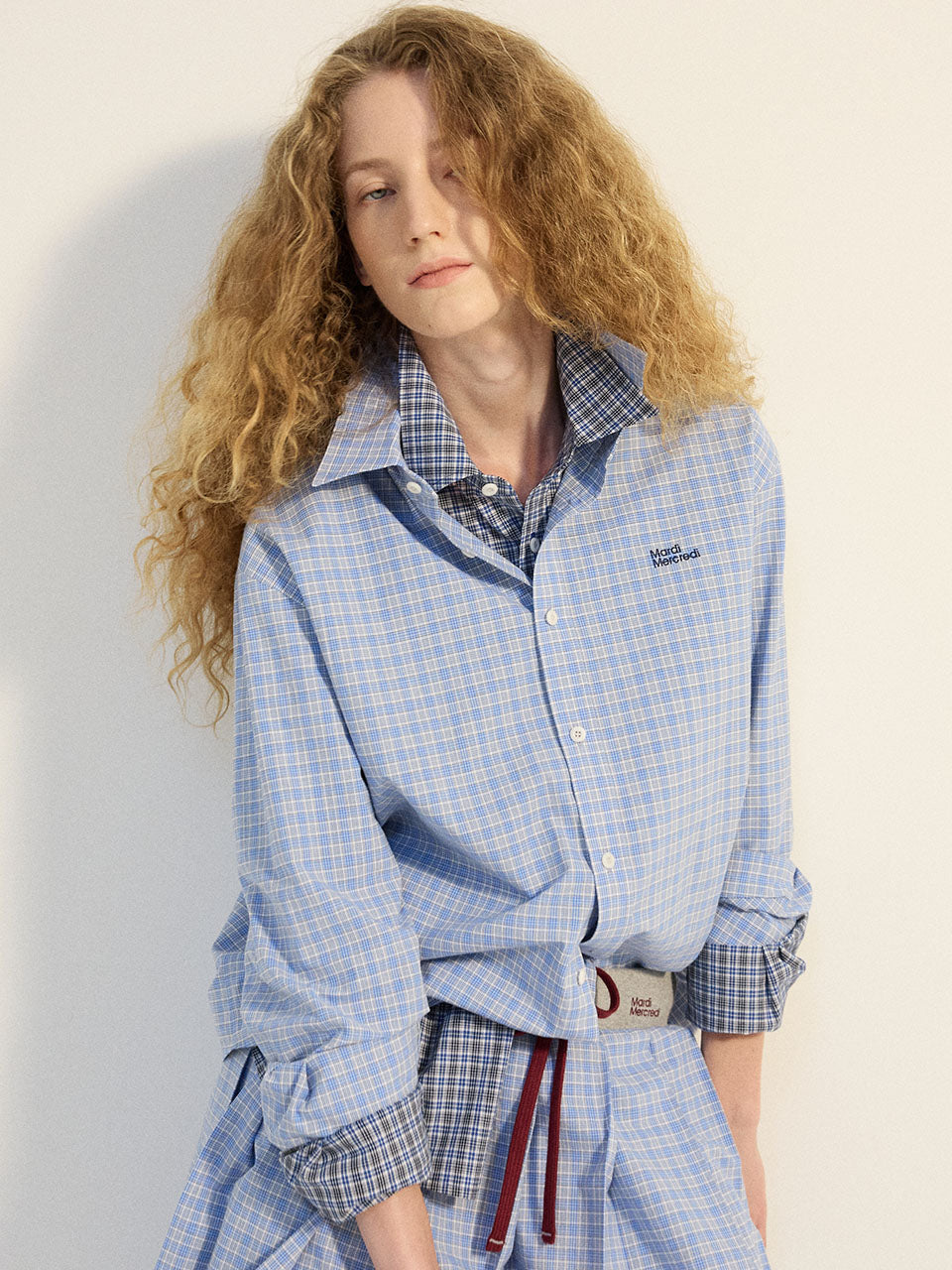 Mardi Mercredi - Cotton Shirt Check Logo (Blue) product image 1 | TRAB K-Fashion Australia