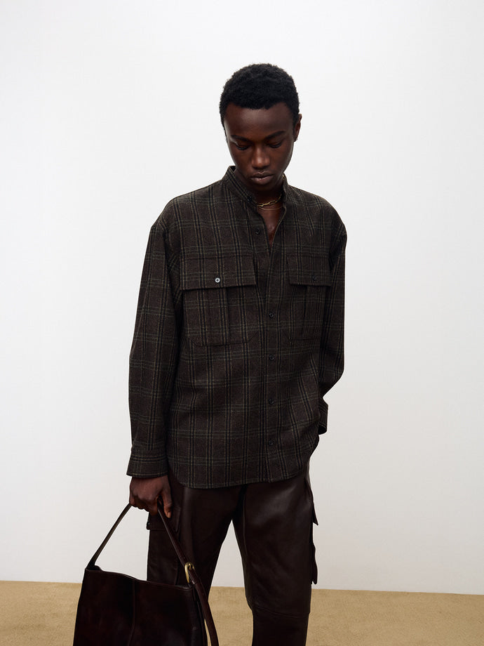 Tonywack - Checked Wool Oversized Shirt (Dark Brown) product image 6 | TRAB K-Fashion Australia