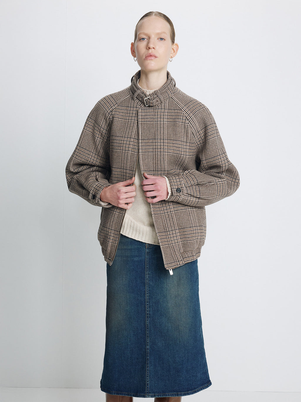 Tonywack - Checked Wool Flannel Belted Stand Collar Bomber (Glen Check) product image 4 | TRAB K-Fashion Australia