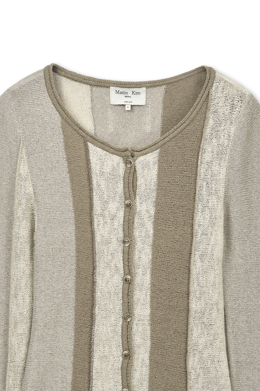 Matin Kim - Color Block Slim Knit Cardigan (Beige) product image 3 | TRAB K-Fashion Australia