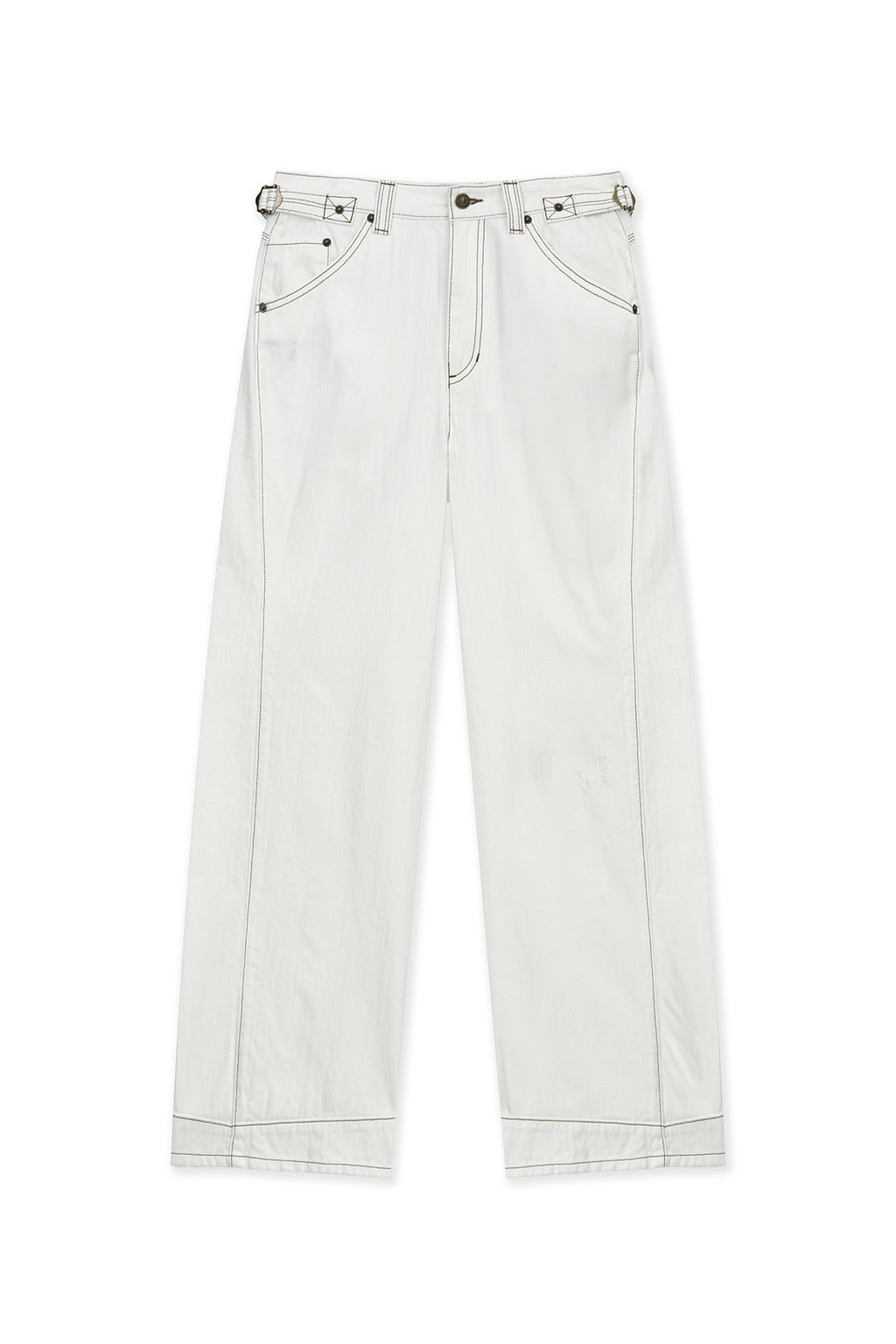 Matin Kim - Waist Buckle Stitch Point Twill Denim Pants (Ivory) product image 1 | TRAB K-Fashion Australia
