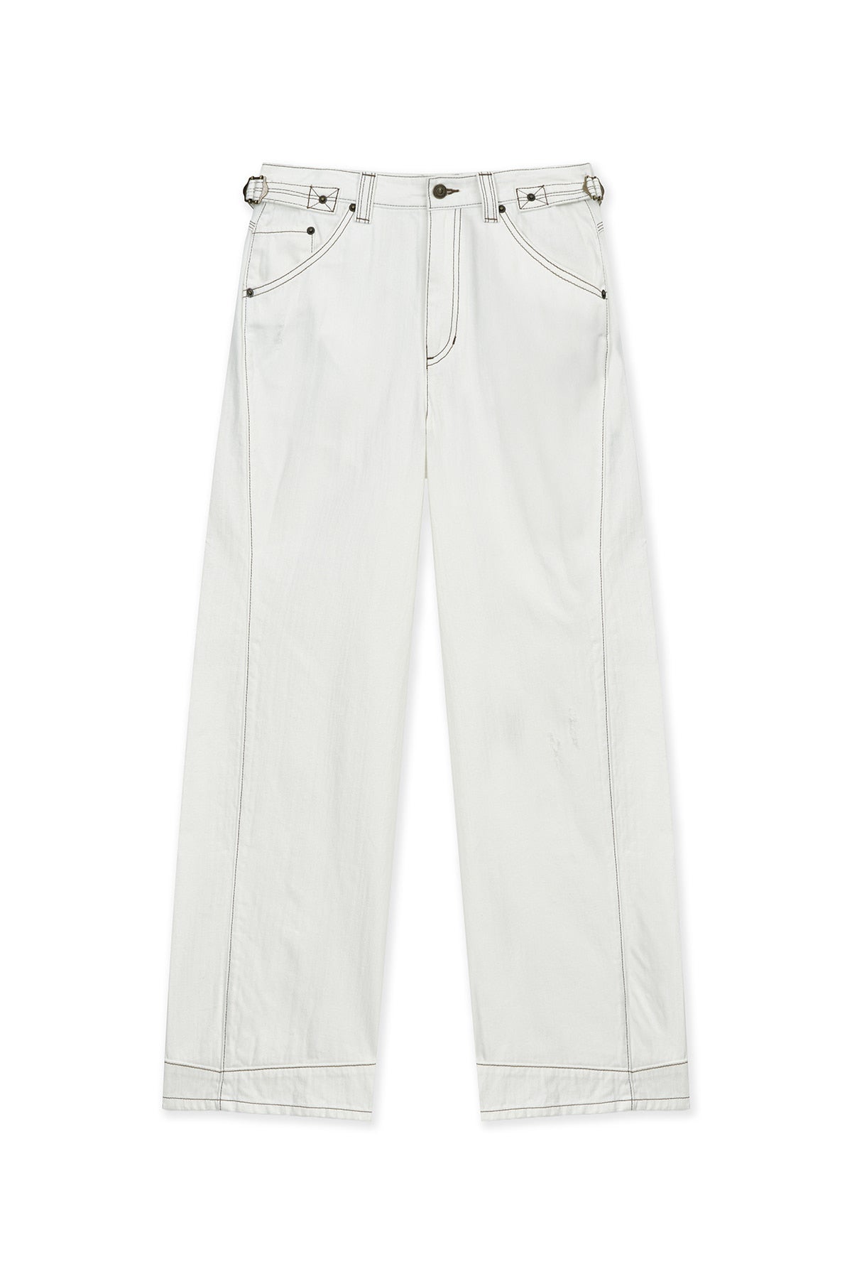 Matin Kim - Waist Buckle Stitch Point Twill Denim Pants (Ivory) product image 1 | TRAB K-Fashion Australia