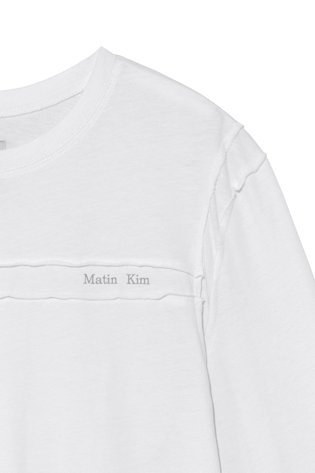 Matin Kim - Cut Line Detail Long Sleeve Logo Top (White) product image 4 | TRAB K-Fashion Australia
