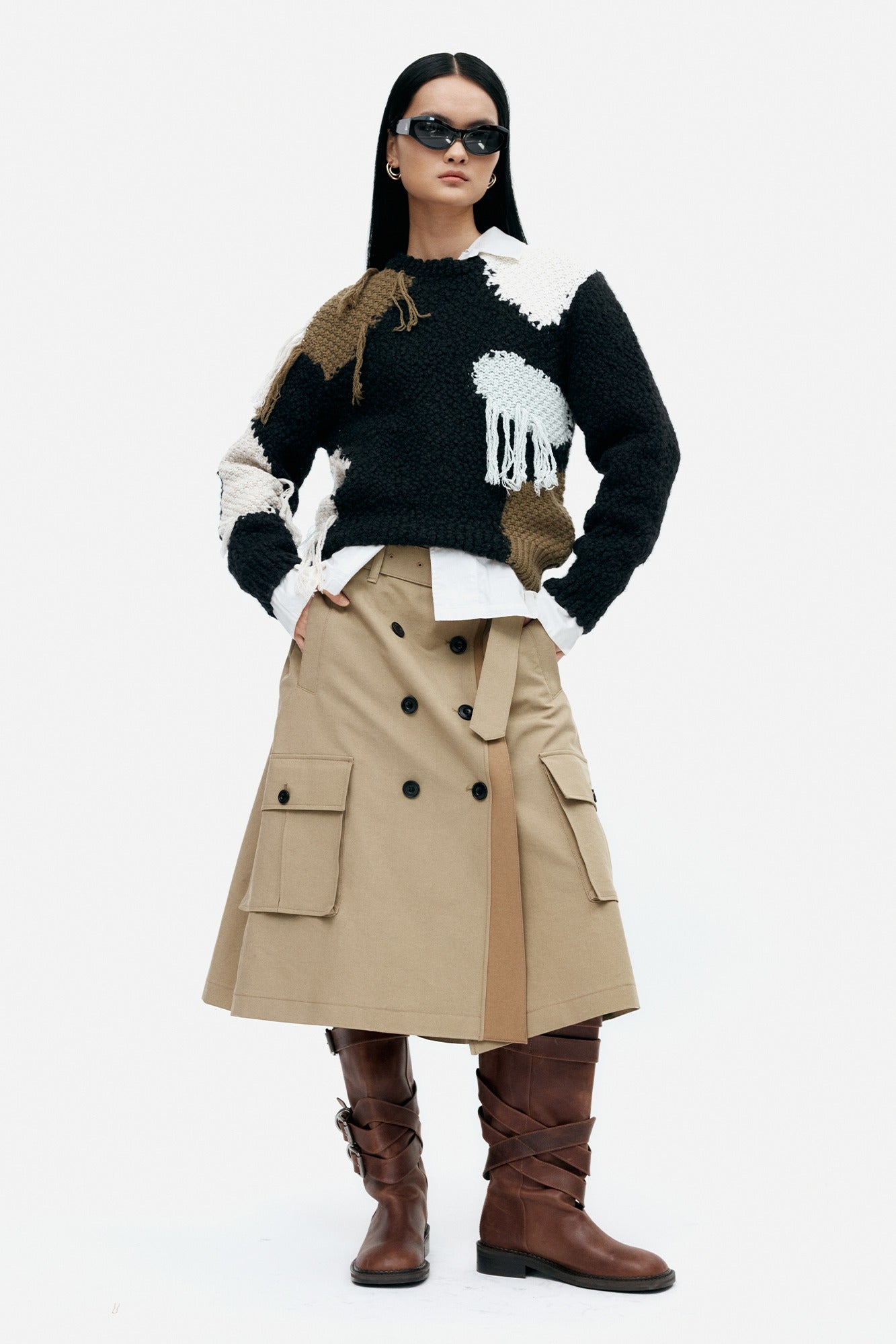 Andersson Bell - Trench Pleats Skirt (Khaki) product image 1 | TRAB K-Fashion Australia