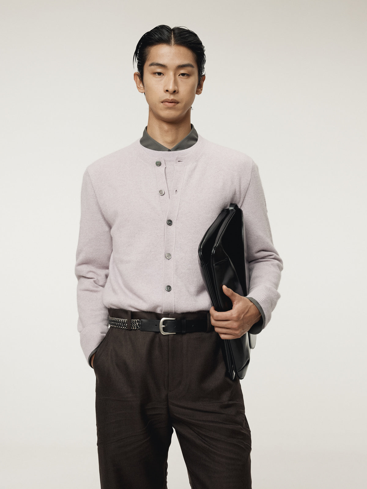 Recto - Crew Neck Layered Cardigan Knit Top (Lavender) product image 5 | TRAB K-Fashion Australia