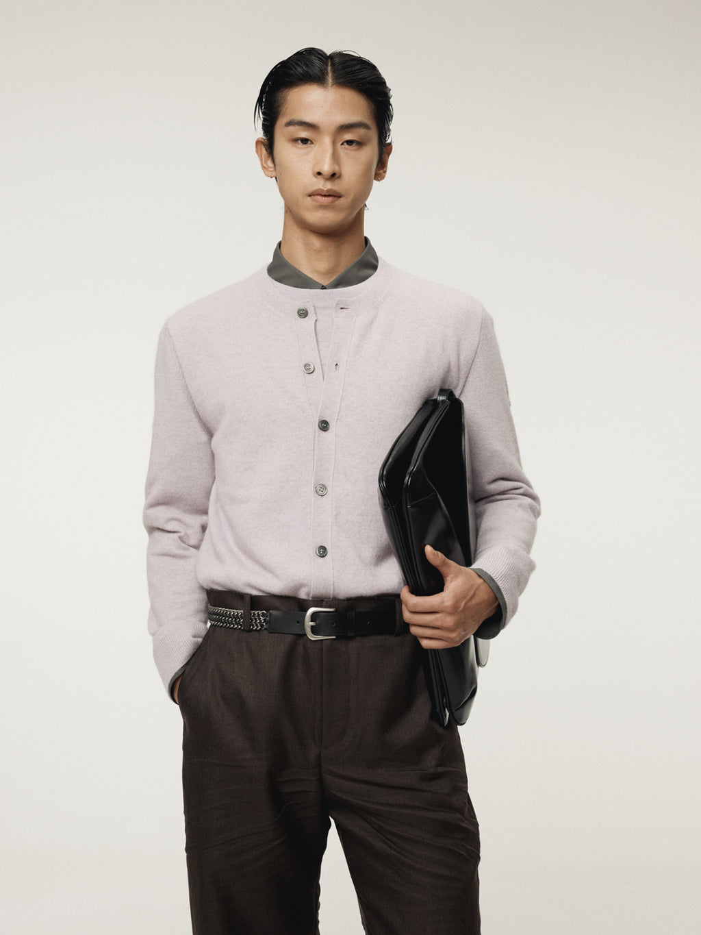 Recto - Crew Neck Layered Cardigan Knit Top (Lavender) product image 5 | TRAB K-Fashion Australia