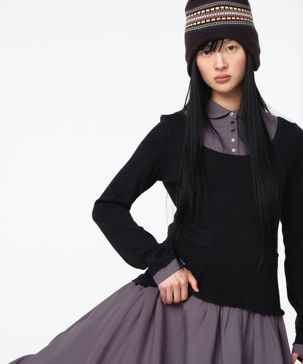 Coyseio - Layered Shirt Cardigan Shirring Dress (Black) product image 4 | TRAB K-Fashion Australia