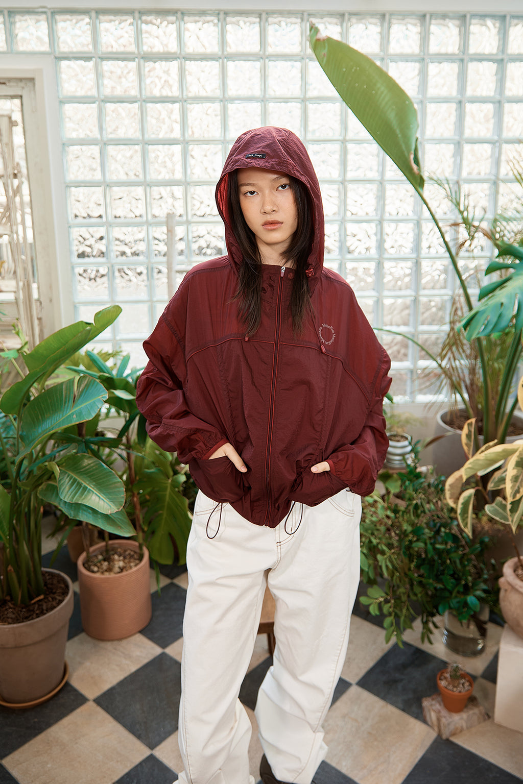 Matin Kim - Hoody Point Crop Light Windbreaker (Burgundy) product image 15 | TRAB K-Fashion Australia