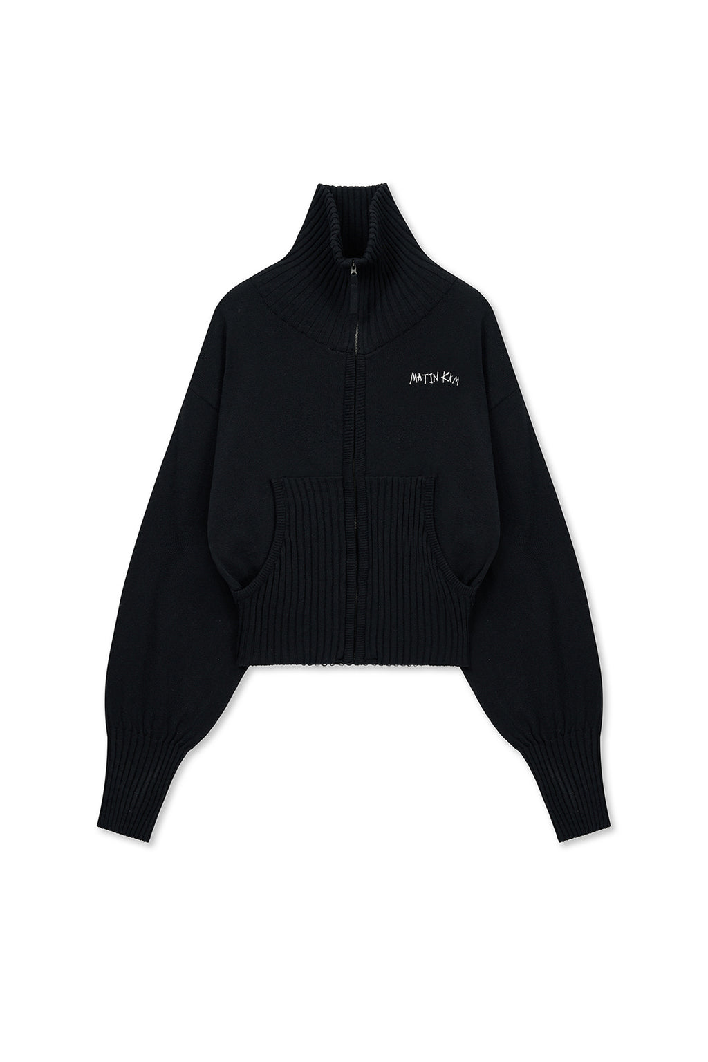 Matin Kim - High Neck Embroidered Logo Zip Up (Black) product image 1 | TRAB K-Fashion Australia