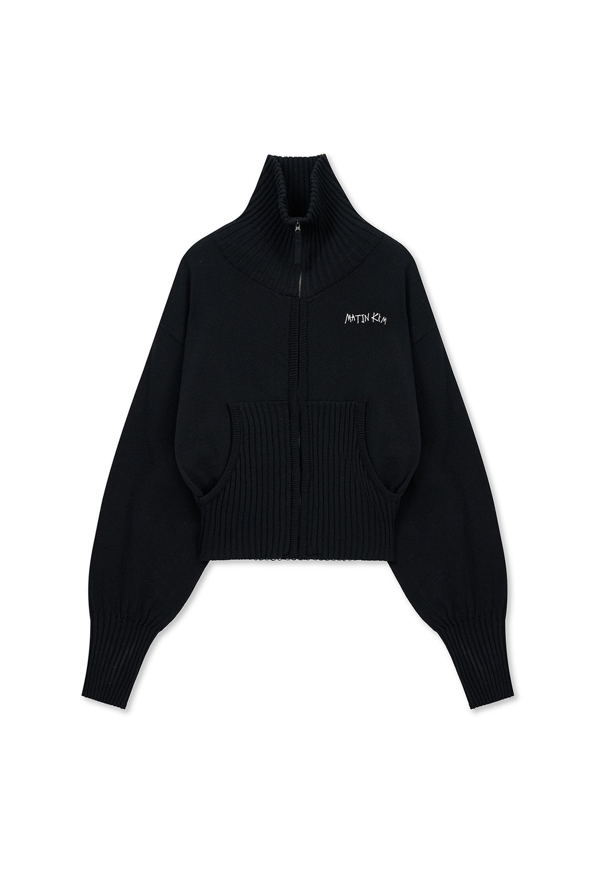 Matin Kim - High Neck Embroidered Logo Zip Up (Black) product image 1 | TRAB K-Fashion Australia