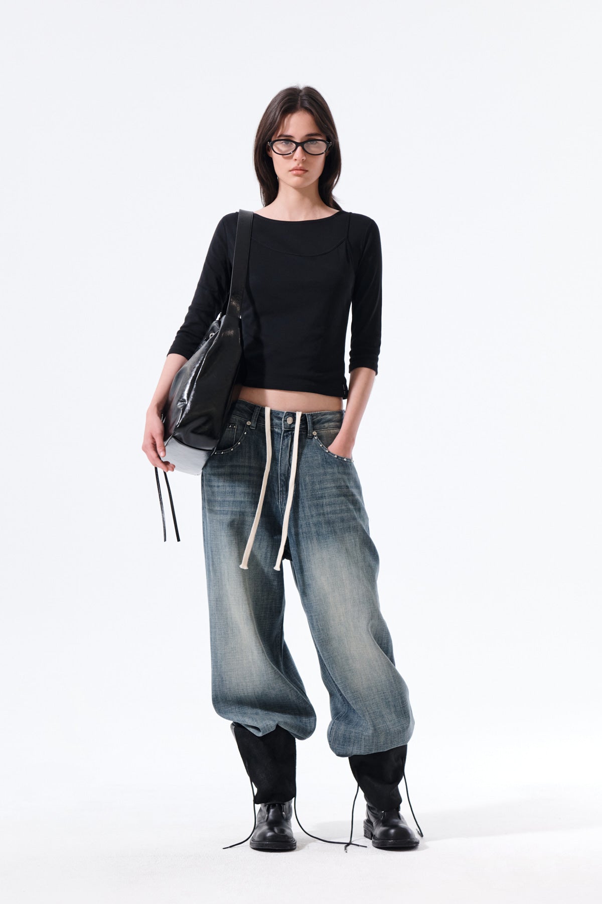 Matin Kim - 3/4 Sleeve Top & Tank Layered Set (Black) product image 10 | TRAB K-Fashion Australia