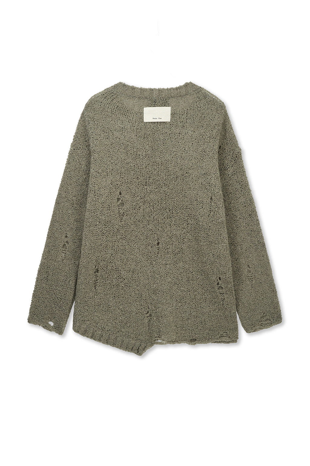 Matin Kim - Asymmetric Damaged Knit Pullover (Khaki) product image 2 | TRAB K-Fashion Australia