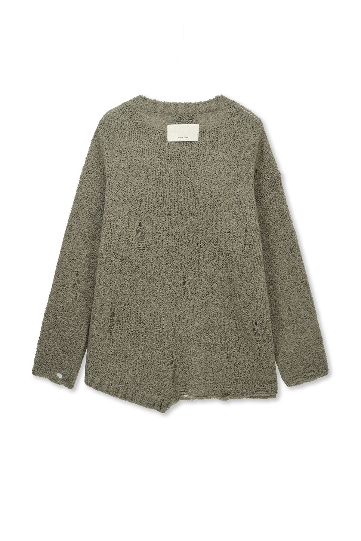 Matin Kim - Asymmetric Damaged Knit Pullover (Khaki) product image 2 | TRAB K-Fashion Australia