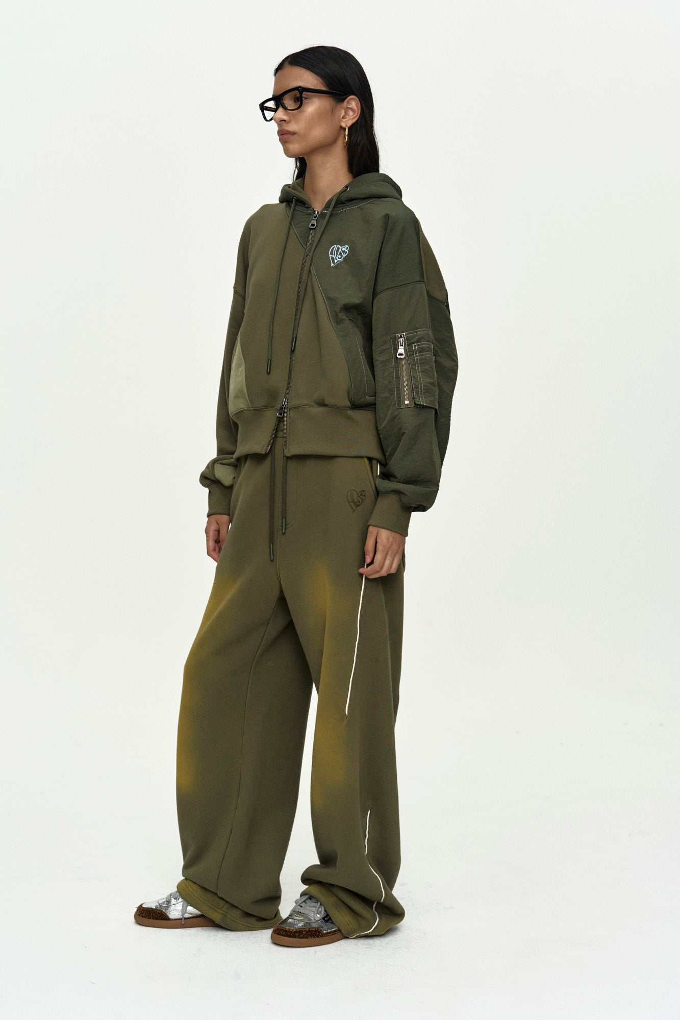 Andersson Bell - Patchwork Ma-1 Hoodie Zip Up (Khaki) product image 2 | TRAB K-Fashion Australia