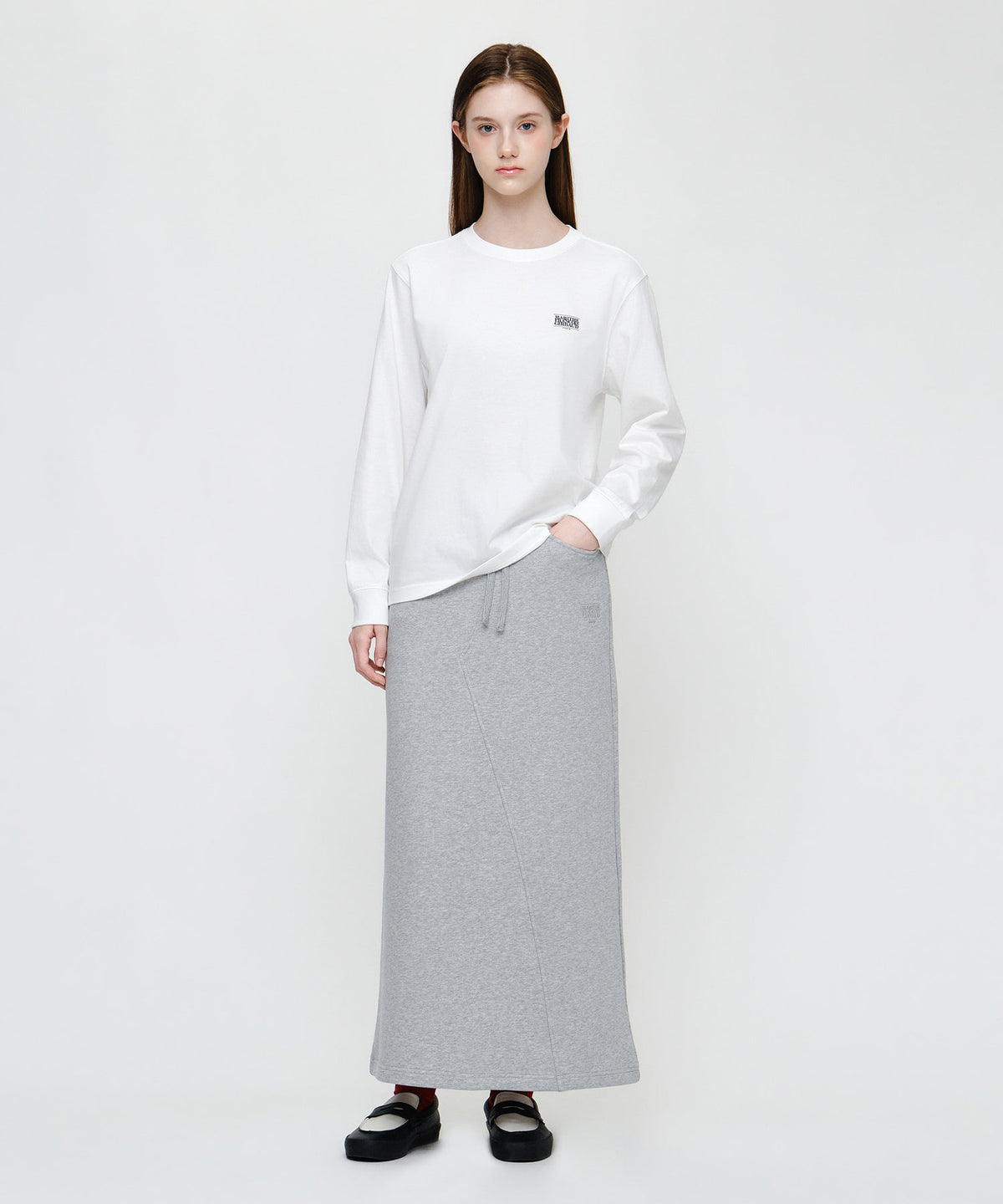 Marithe & Francois Girbaud - Classic Logo Long Sweat Skirt (Heather Gray) product image 4 | TRAB K-Fashion Australia