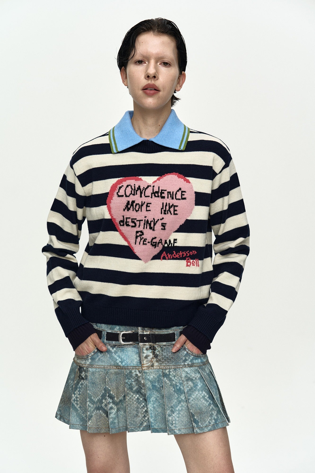 Andersson Bell - Girl's Heart Message Crew-Neck Sweater (Navy/Ivory) product image 1 | TRAB K-Fashion Australia