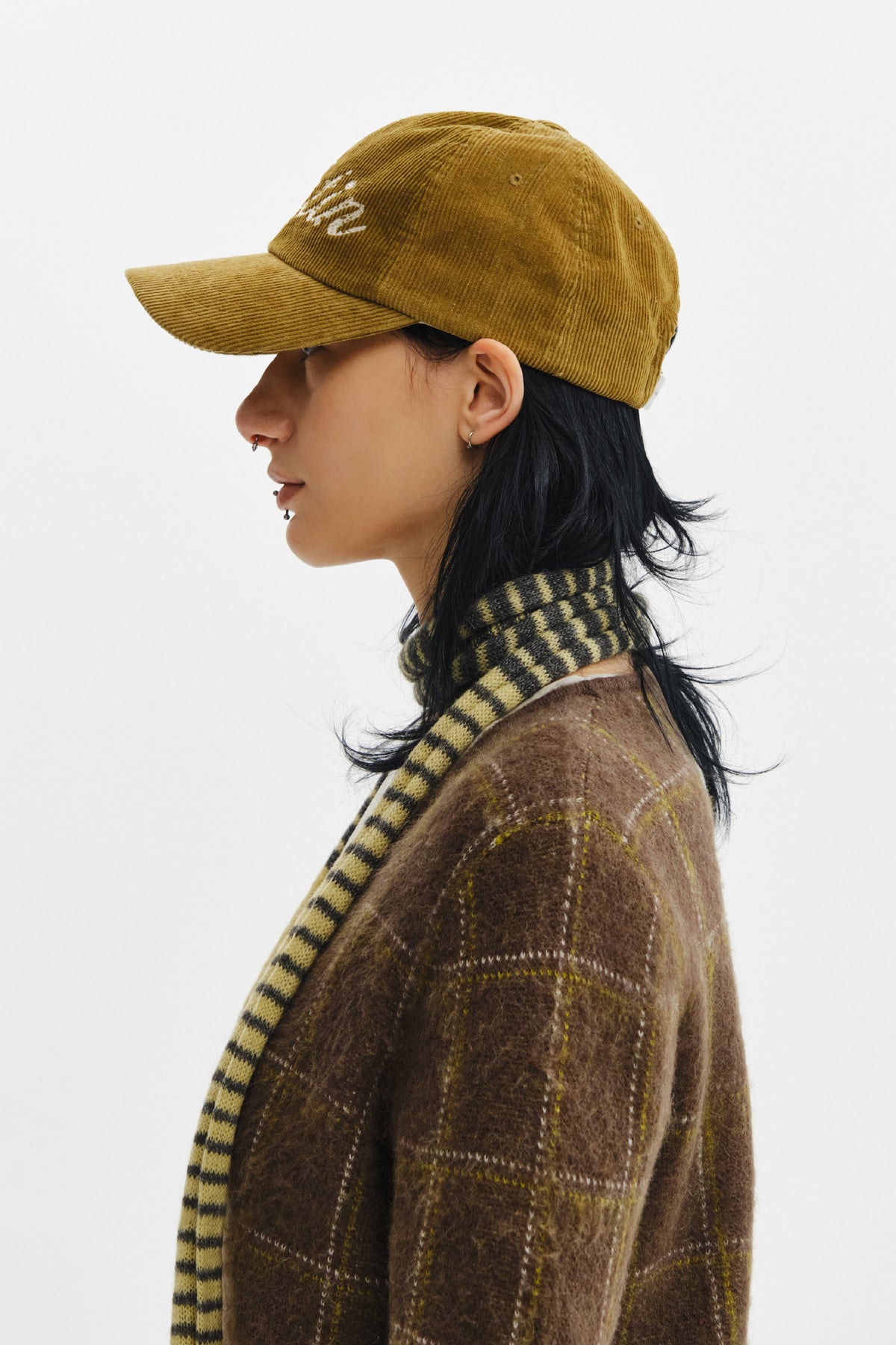 Matin Kim - Matin Cracked Script Corduroy Ball Cap (Khaki) product image 7 | TRAB K-Fashion Australia