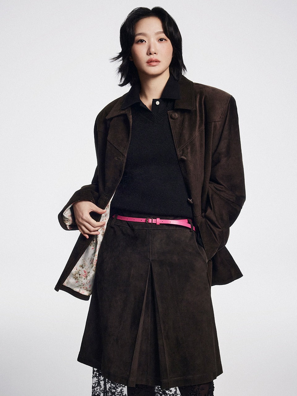 Mardi Mercredi - Suede Midi Skirt (Brown) product image 1 | TRAB K-Fashion Australia