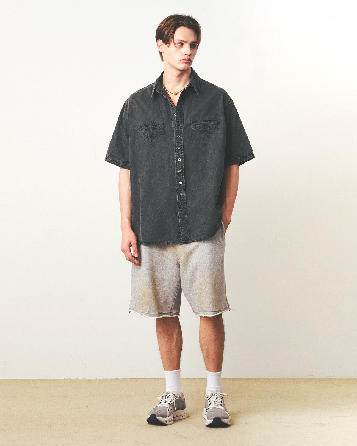 Eastlogue - Antique Country Half Shirts (Pigment Black Linen) product image 1 | TRAB K-Fashion Australia