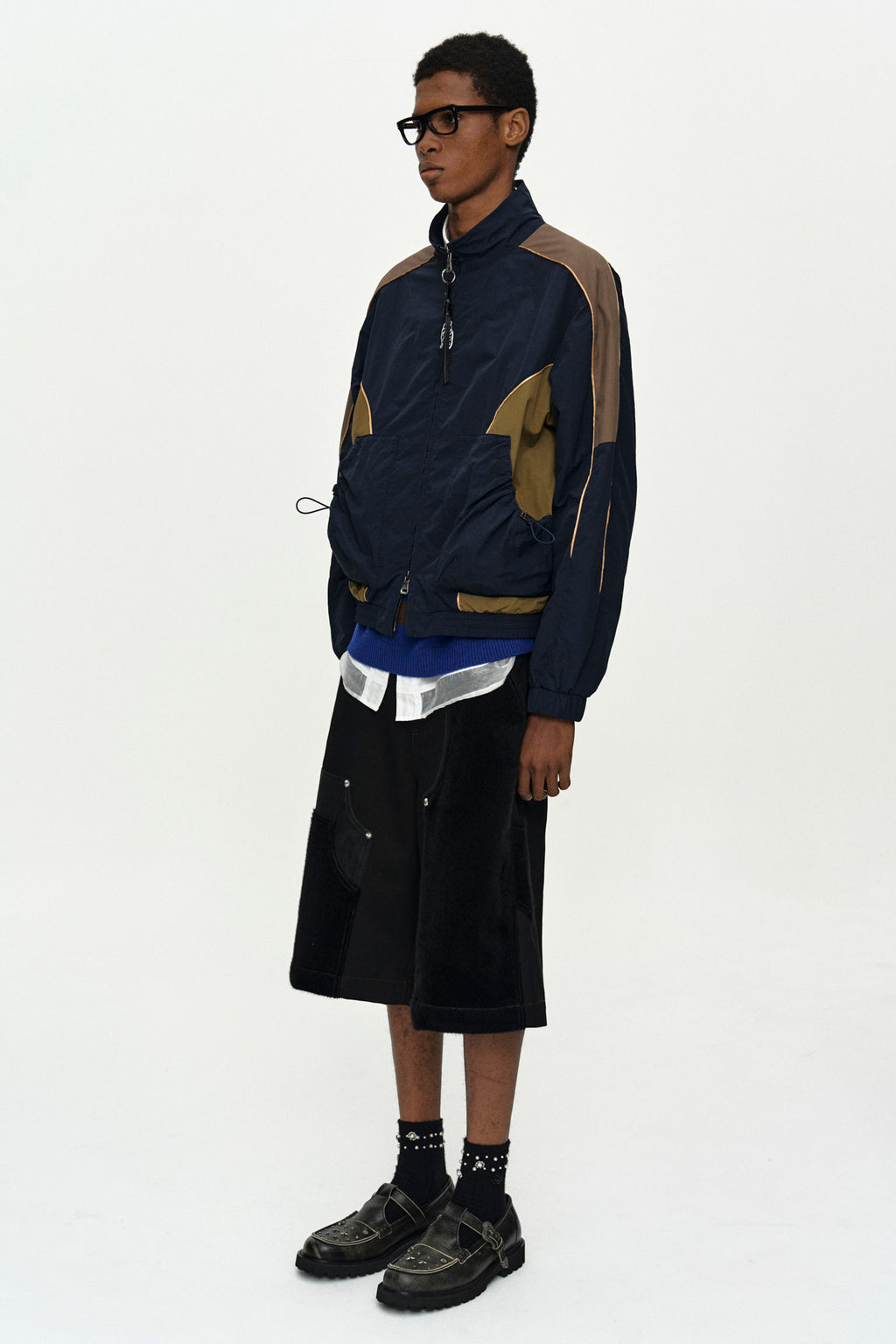 Andersson Bell - Unisex Color Block Nylon Track Jacket (Navy/Khaki) product image 2 | TRAB K-Fashion Australia