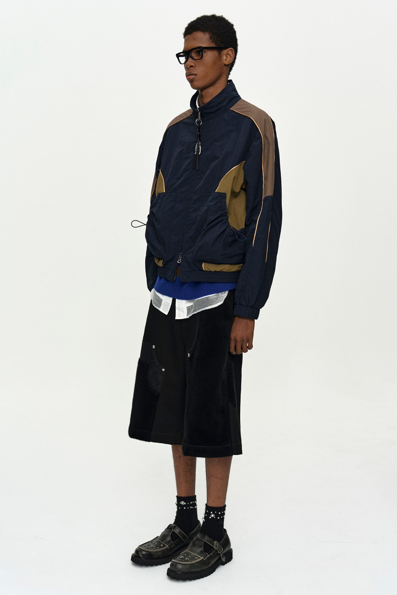 Andersson Bell - Unisex Color Block Nylon Track Jacket (Navy/Khaki) product image 2 | TRAB K-Fashion Australia