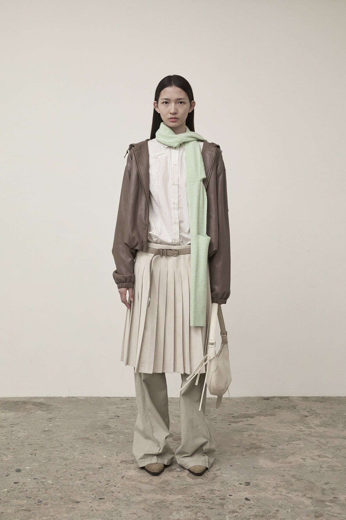 Matin Kim - Faux Leather Hoody Crop Jumper (Brown) product image 6 | TRAB K-Fashion Australia