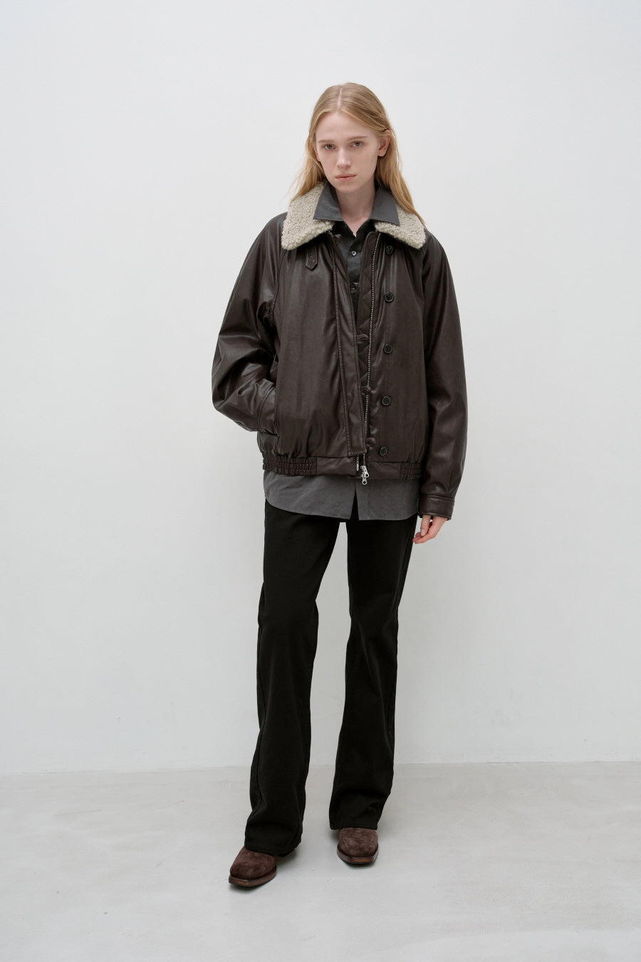 Insilence - Aviator Faux Leather Jacket (Brown) product image 3 | TRAB K-Fashion Australia