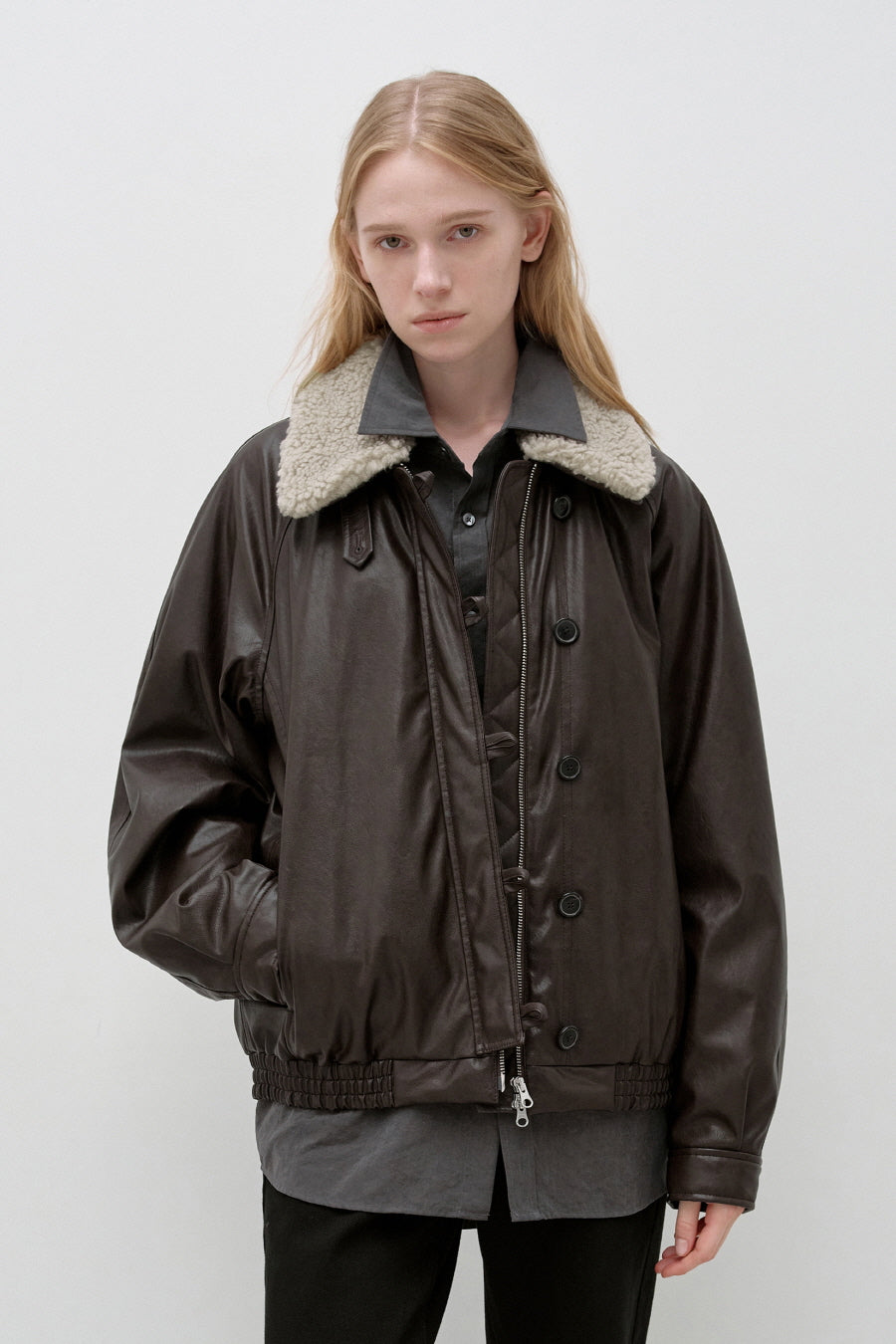 Insilence - Aviator Faux Leather Jacket (Brown) product image 1 | TRAB K-Fashion Australia