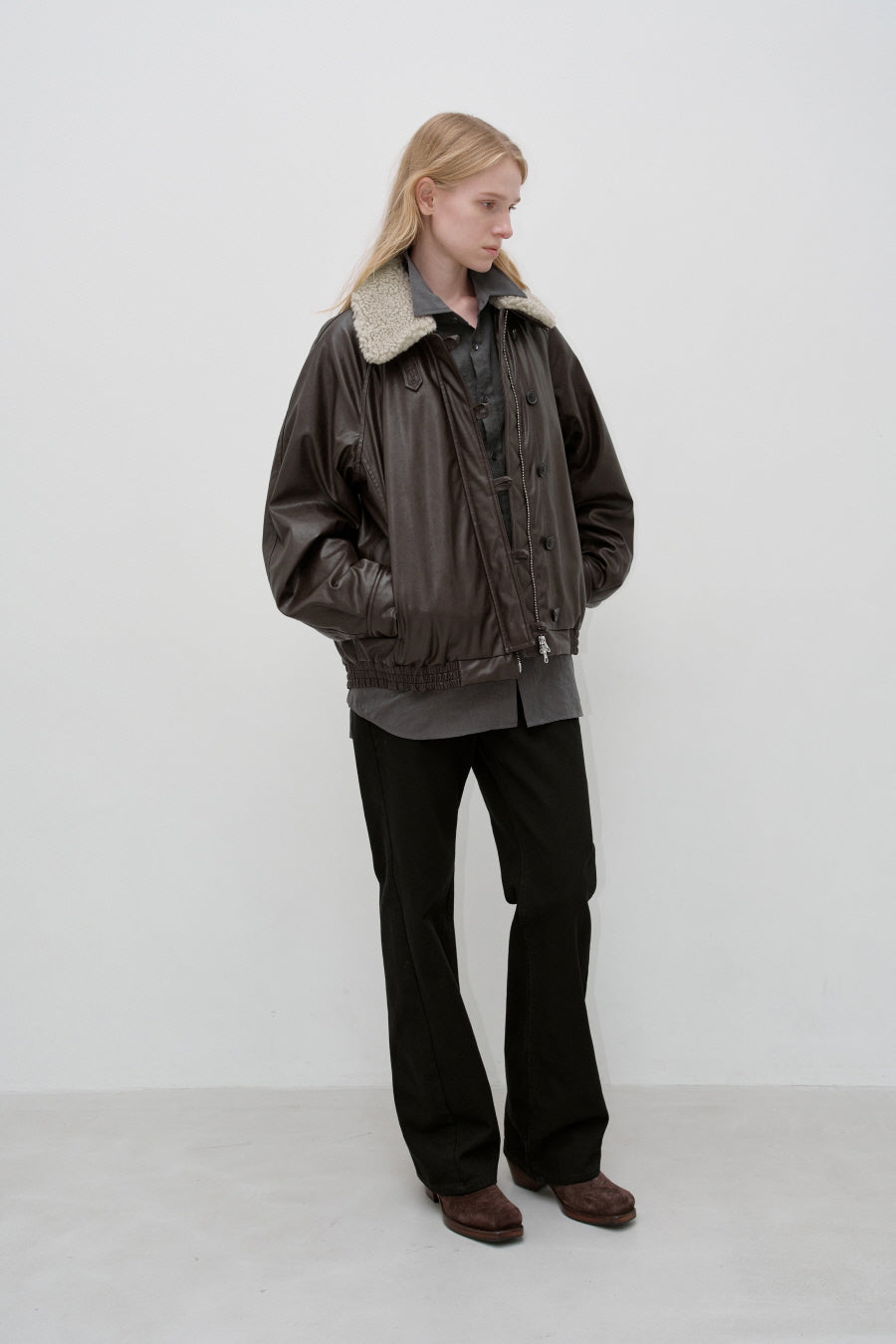 Insilence - Aviator Faux Leather Jacket (Brown) product image 4 | TRAB K-Fashion Australia