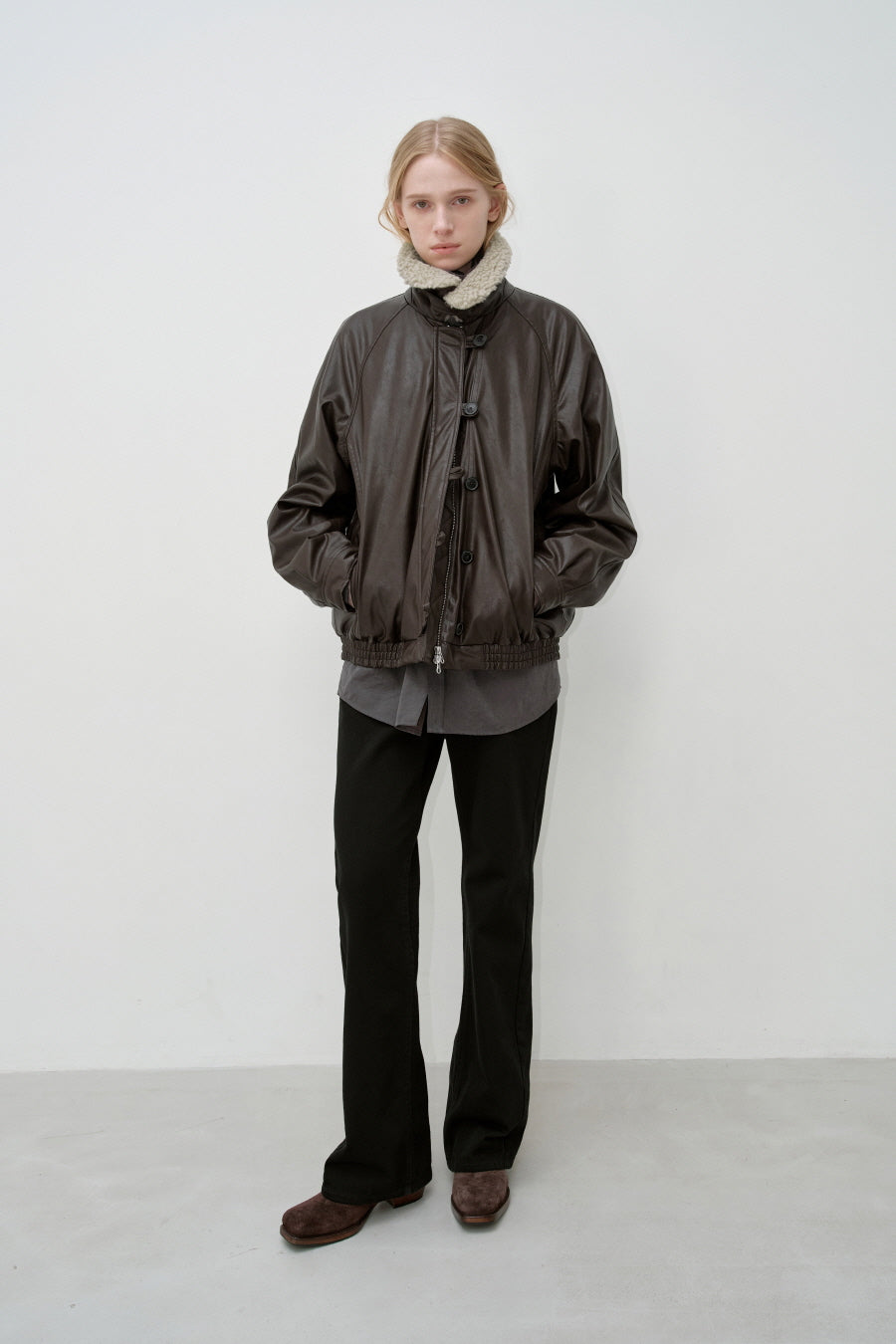 Insilence - Aviator Faux Leather Jacket (Brown) product image 6 | TRAB K-Fashion Australia