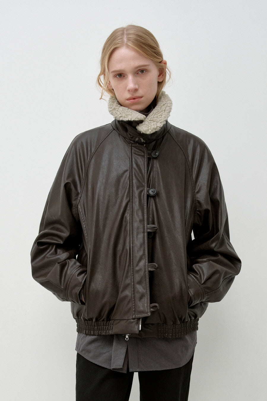 Insilence - Aviator Faux Leather Jacket (Brown) product image 5 | TRAB K-Fashion Australia