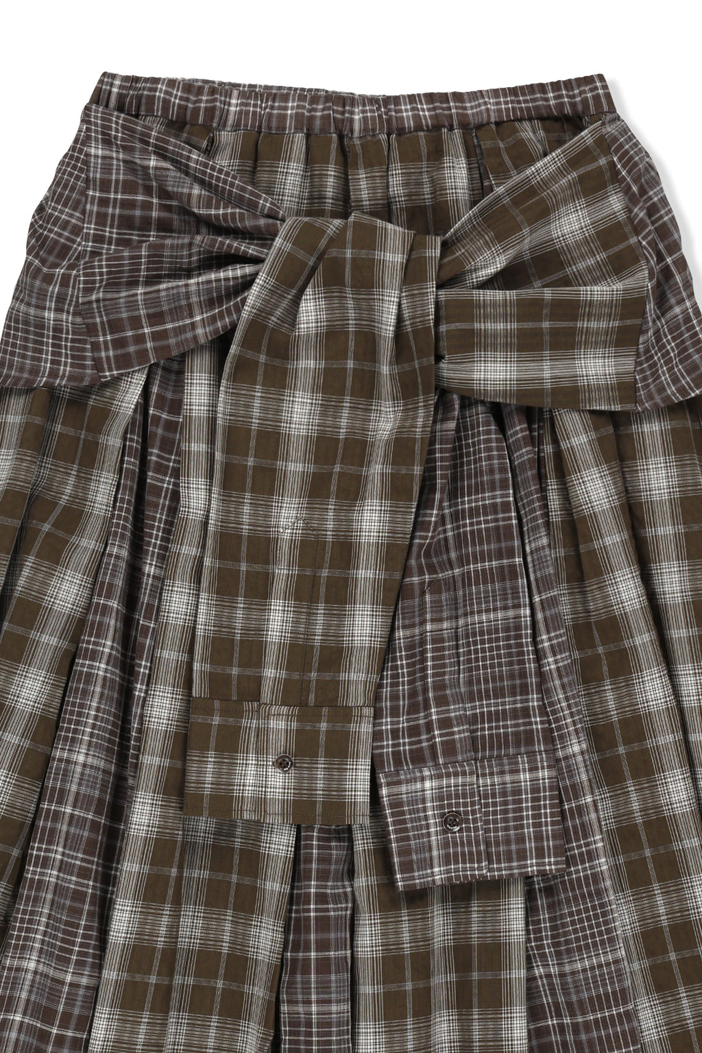 Matin Kim - Mixed Check Sleeve Tie Flare Skirt (Brown) product image 3 | TRAB K-Fashion Australia