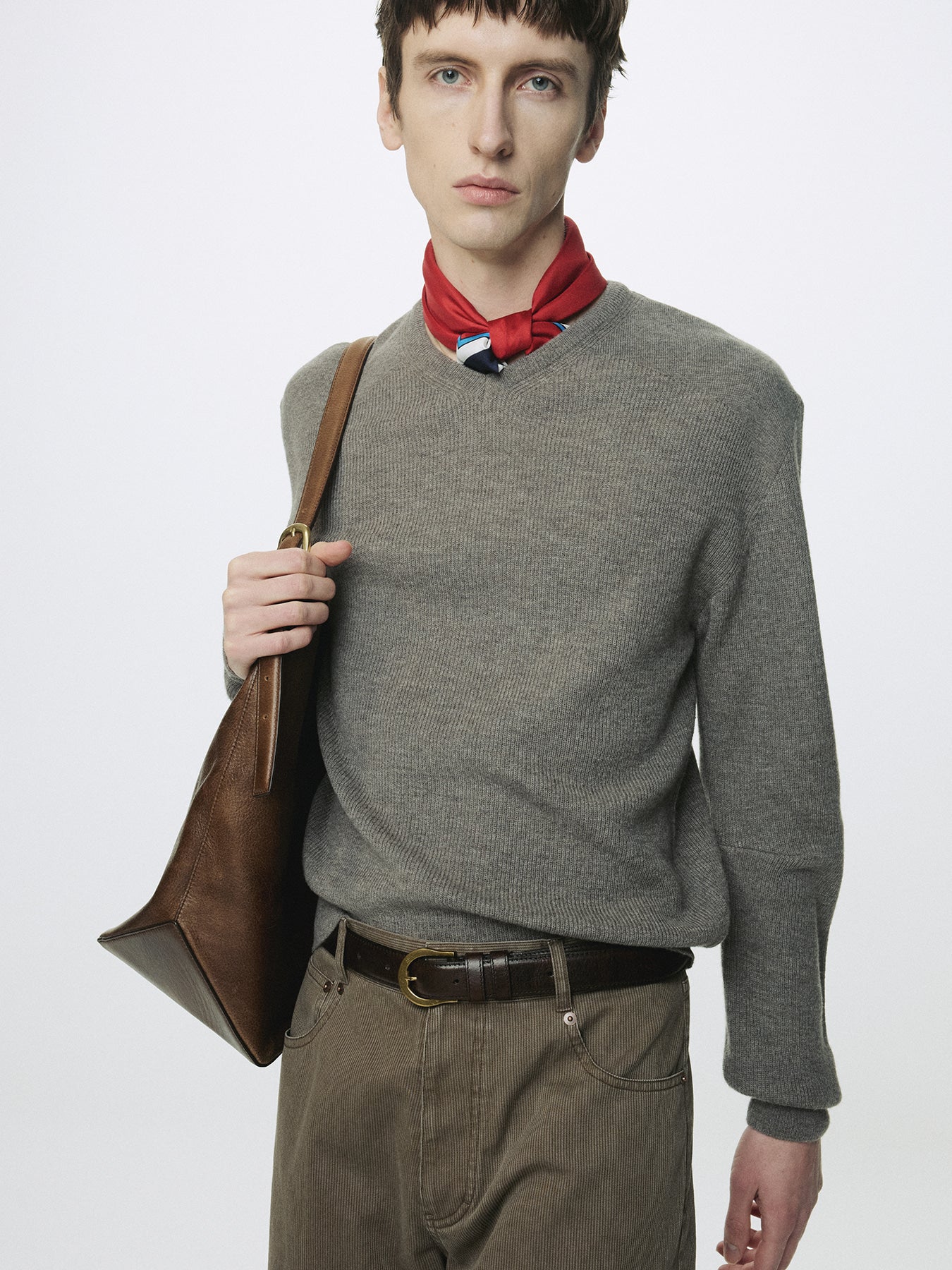 Tonywack - Super Fine Wool Commando V-Neck Knit (Taupe Melange) product image 8 | TRAB K-Fashion Australia