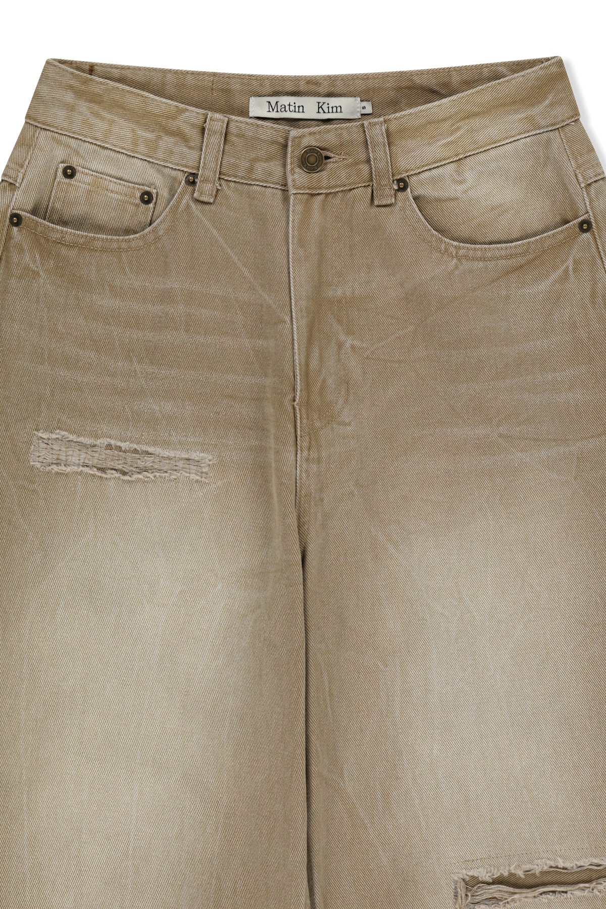 Matin Kim - Back Logo Washed Denim Pants (Beige) product image 3 | TRAB K-Fashion Australia