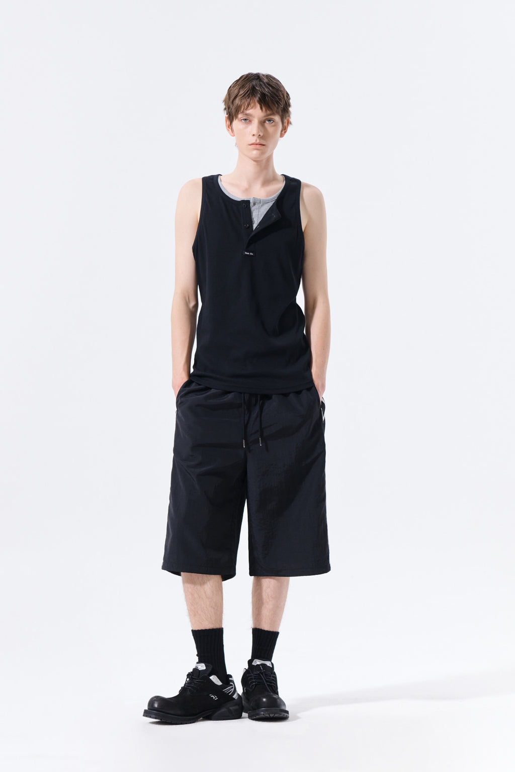Matin Kim - Side Logo Bermuda Track Pants (Black) product image 15 | TRAB K-Fashion Australia