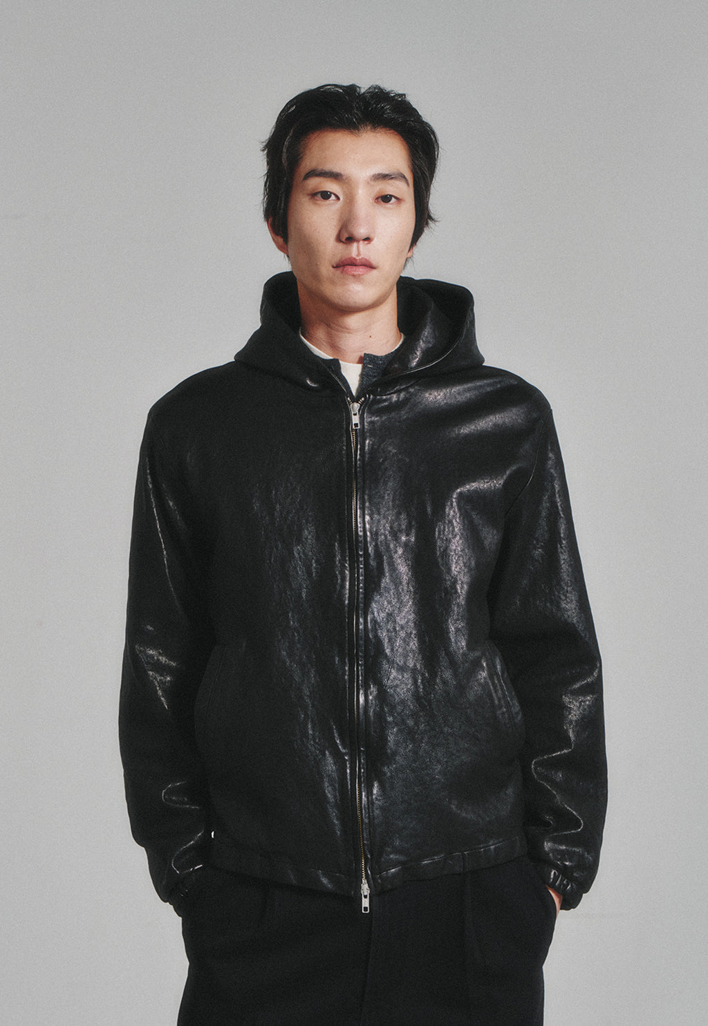 Art if acts - Washed Leather Hooded Zip-up Jacket (Black) product image 6 | TRAB K-Fashion Australia