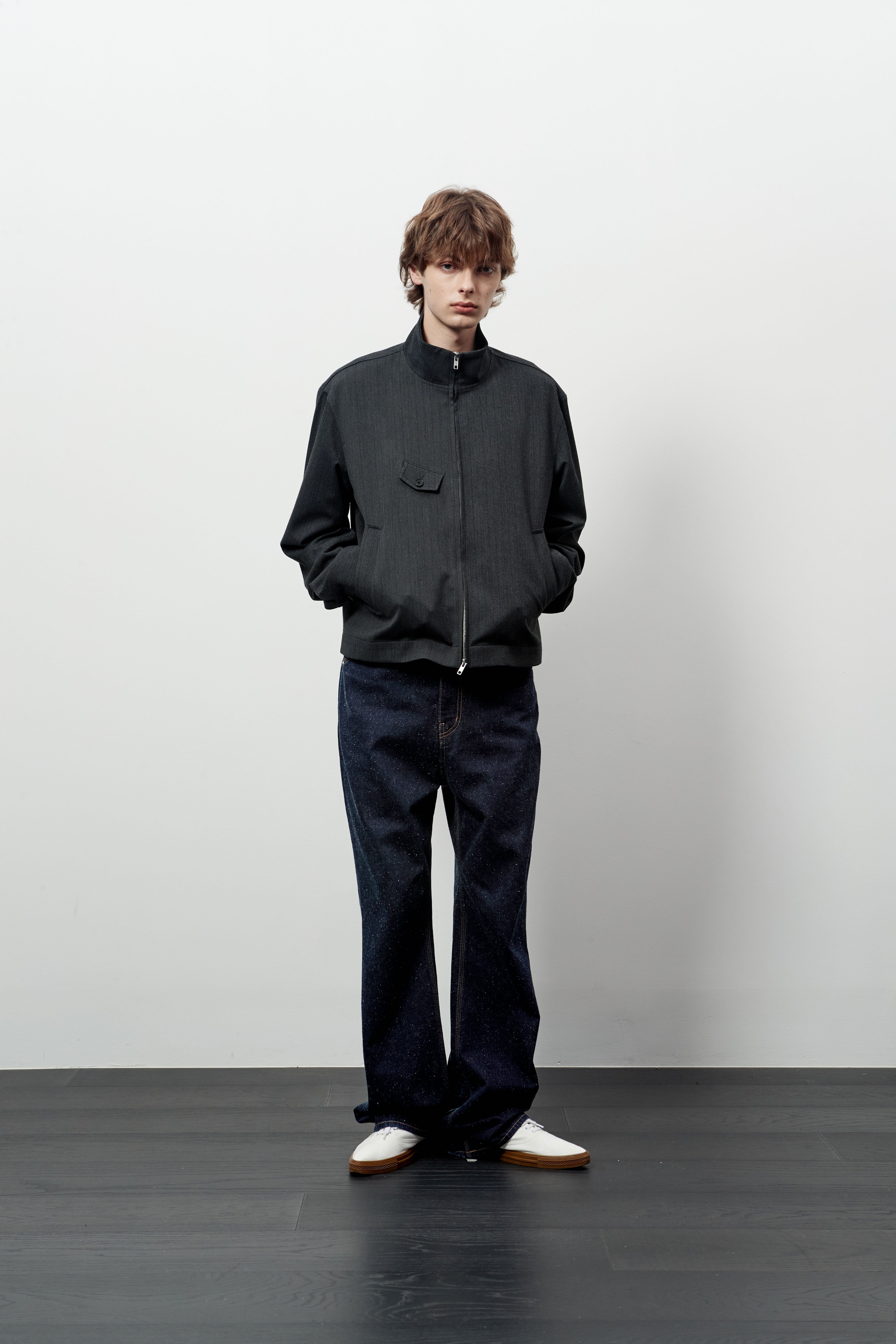 Stu - High Neck Crop Stripe Jacket (Grey) product image 12 | TRAB K-Fashion Australia