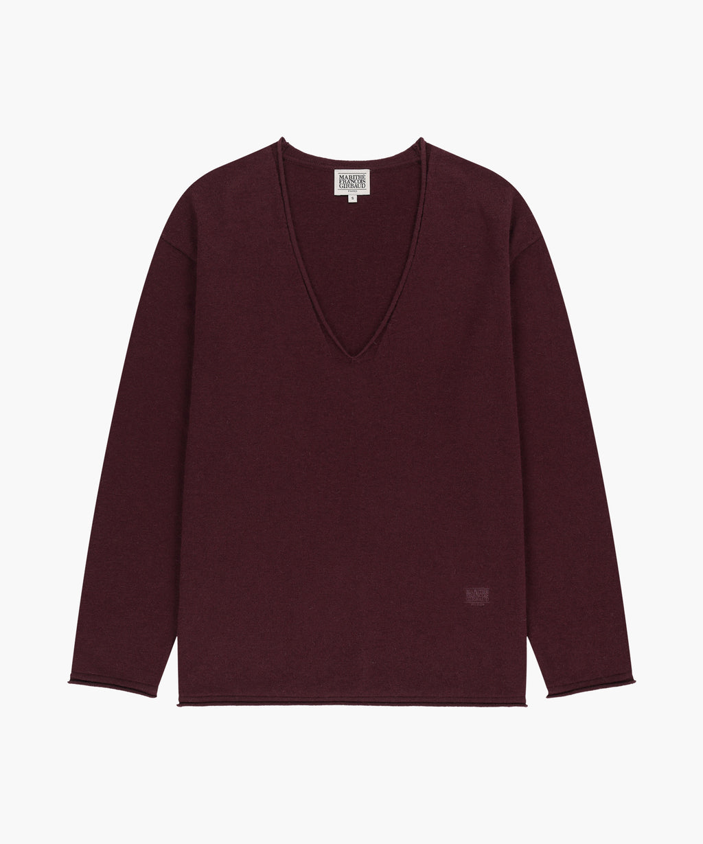 Marithe & Francois Girbaud - Deep V-neck Oversized Knit (Burgundy) product image 6 | TRAB K-Fashion Australia