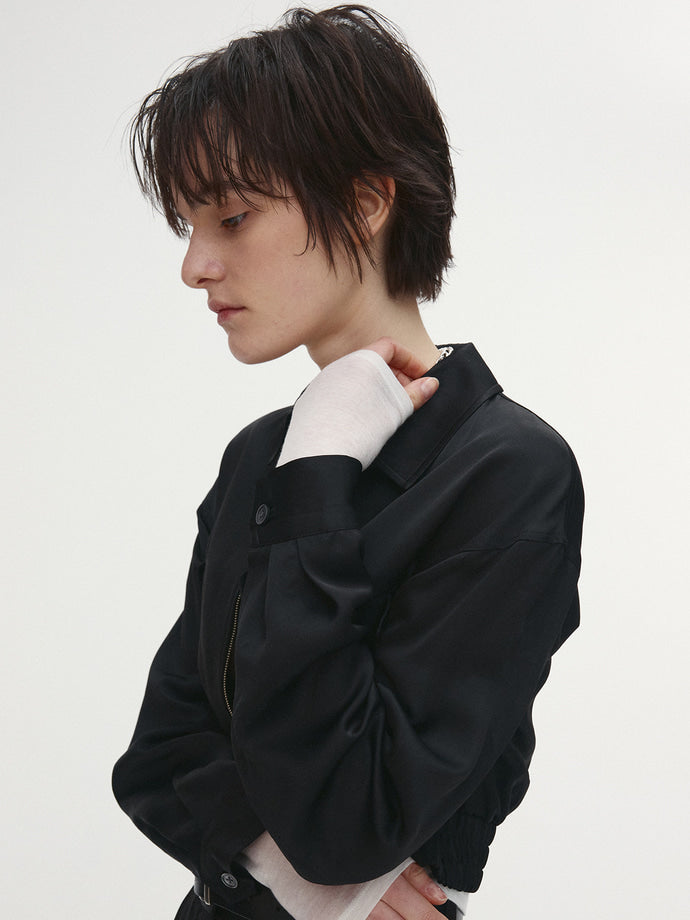 Tonywack - Satin Cropped Blouson Jacket (Black) product image 8 | TRAB K-Fashion Australia