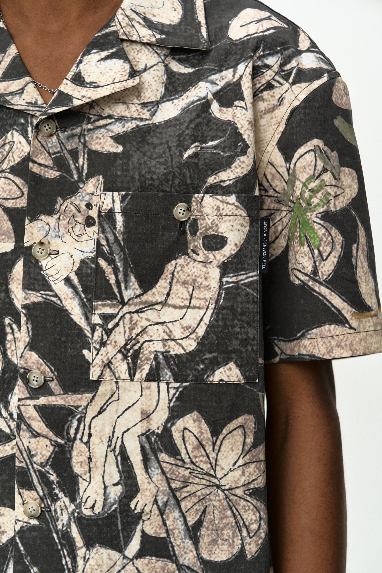 Andersson Bell - Flower Printed Open Collar Shirt (Black/Beige) product image 6 | TRAB K-Fashion Australia