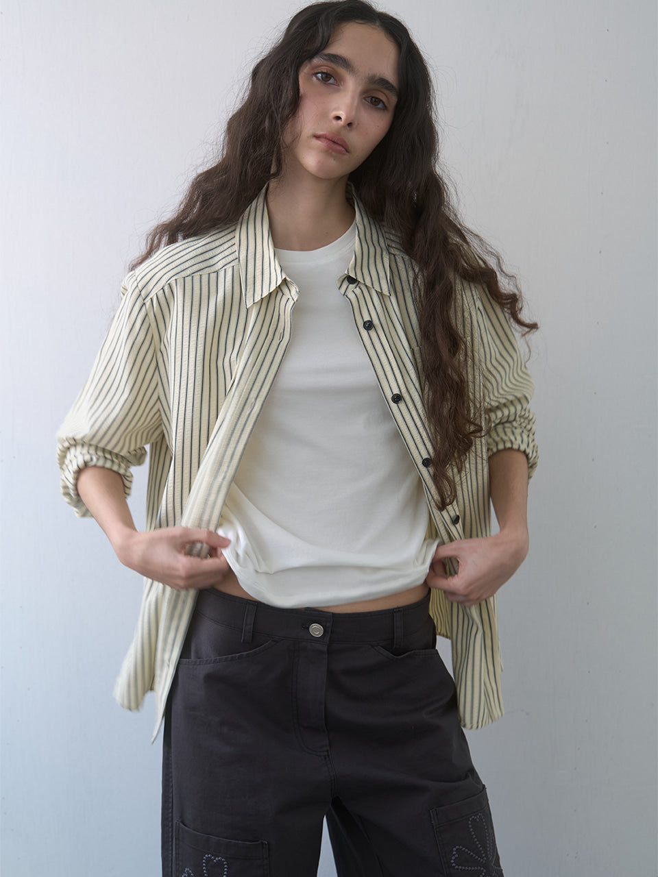 Kijun - Stripe Shirt Butter Stripe product image 1 | TRAB K-Fashion Australia