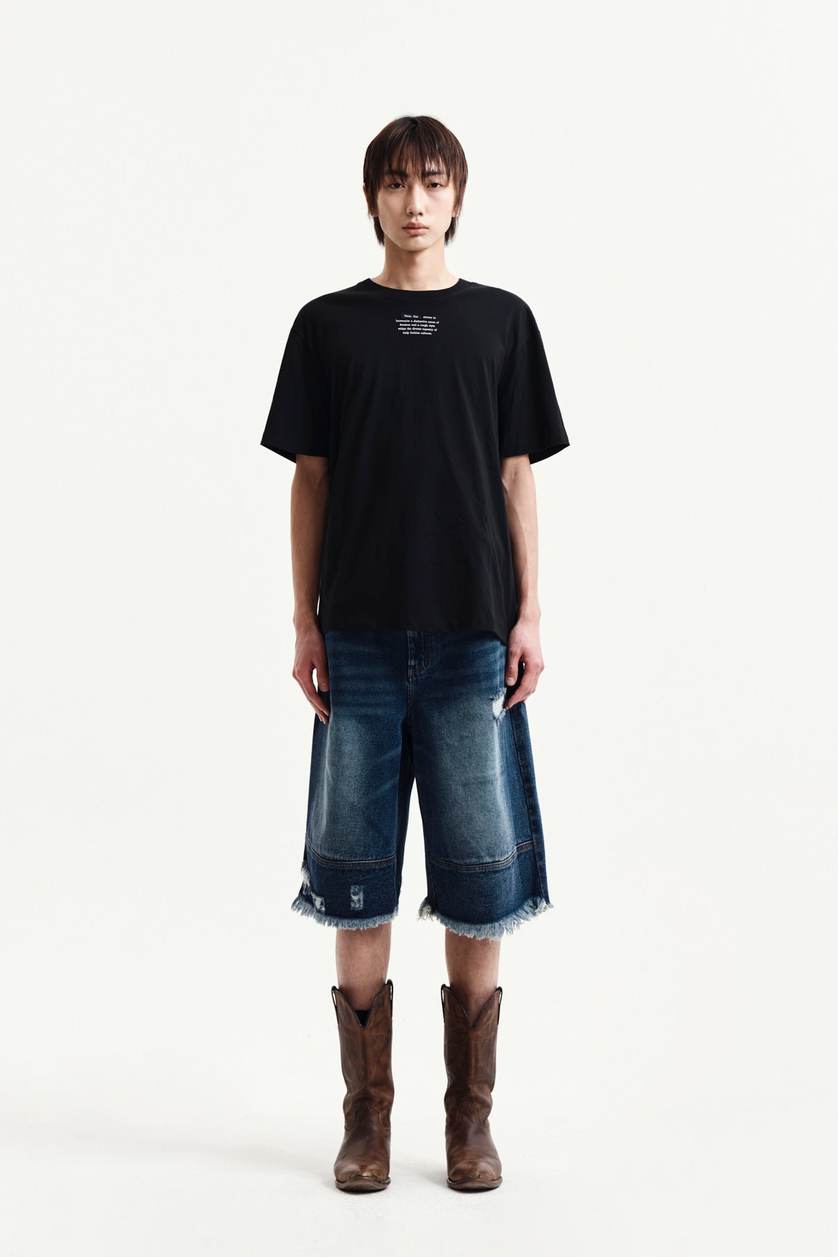 Matin Kim - Destroyed Bermuda Denim Pants (Navy) product image 5 | TRAB K-Fashion Australia
