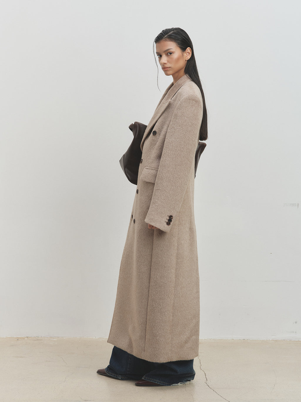 Tonywack - Wool And Alpaca Fitted Double-Breasted Maxi Coat (Beige) product image 2 | TRAB K-Fashion Australia