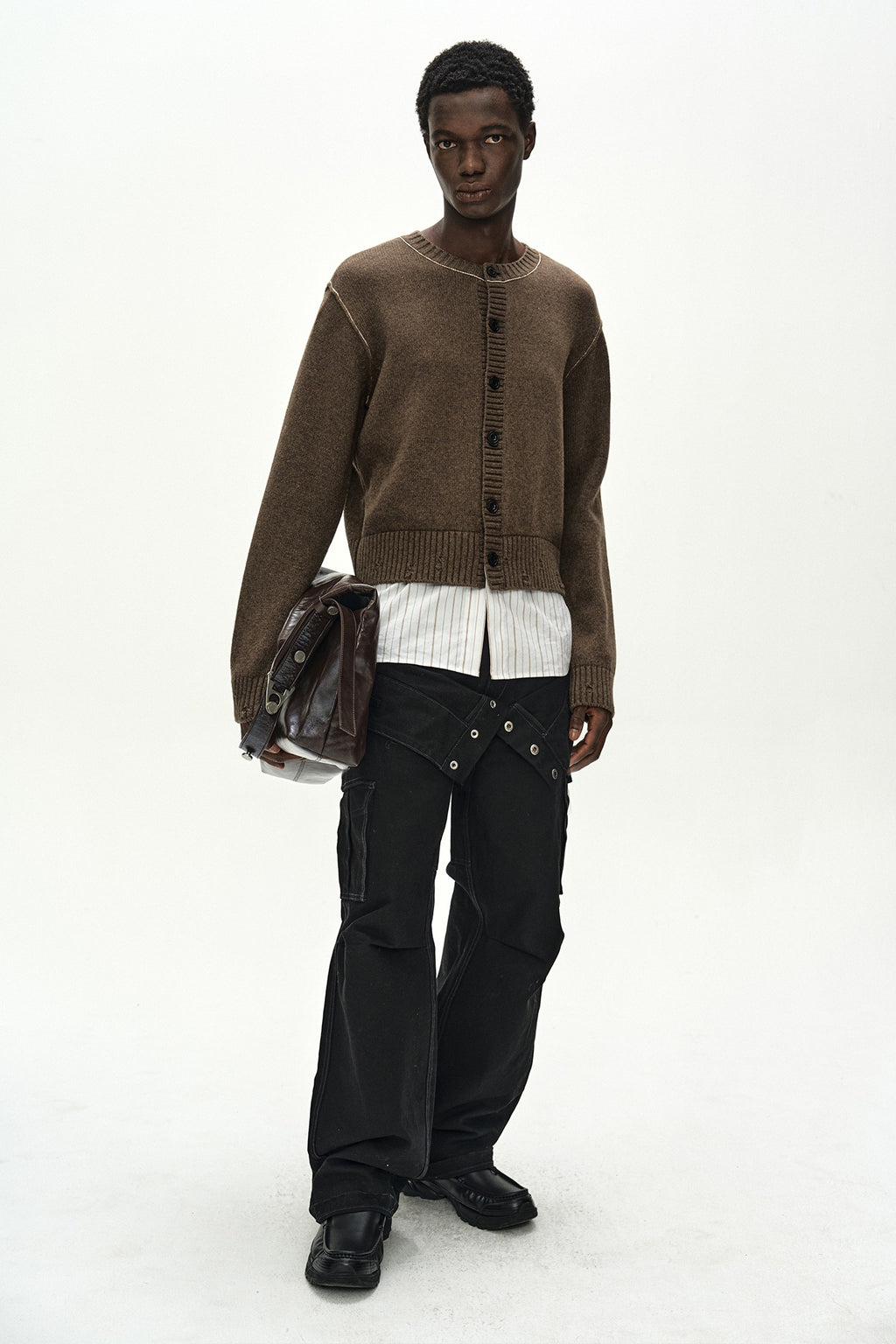Andersson Bell - Shirt Layered Cardigan (Melange Brown) product image 1 | TRAB K-Fashion Australia