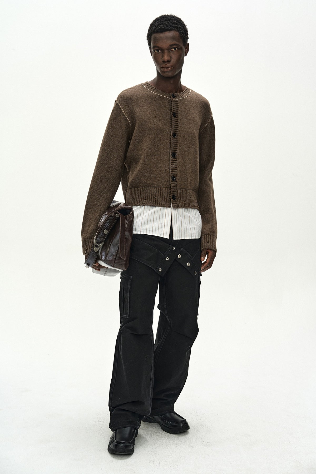 Andersson Bell - Shirt Layered Cardigan (Melange Brown) product image 1 | TRAB K-Fashion Australia