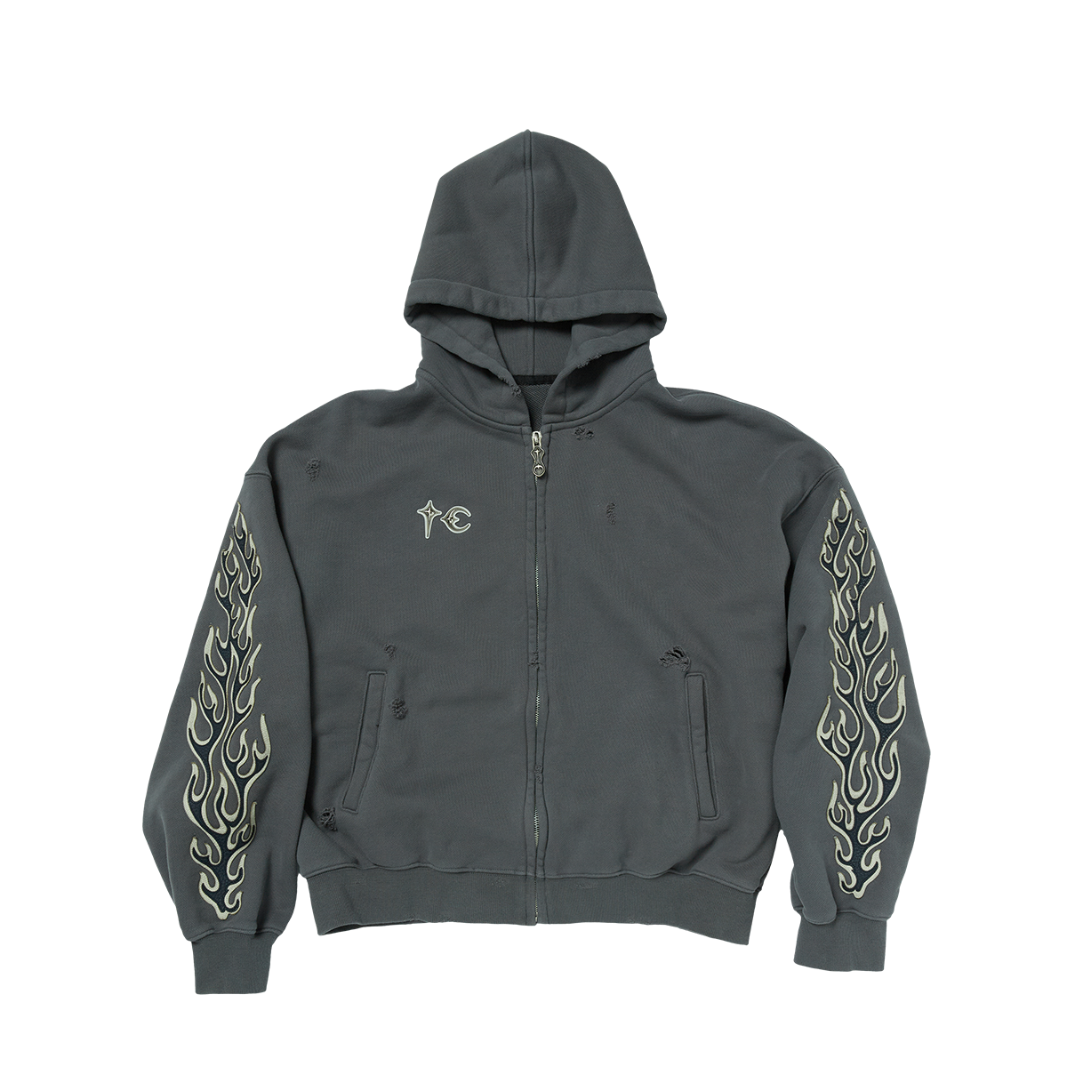 Thug Club - Leather Flame Hooded Zip-Up (Grey) product image 1 | TRAB K-Fashion Australia