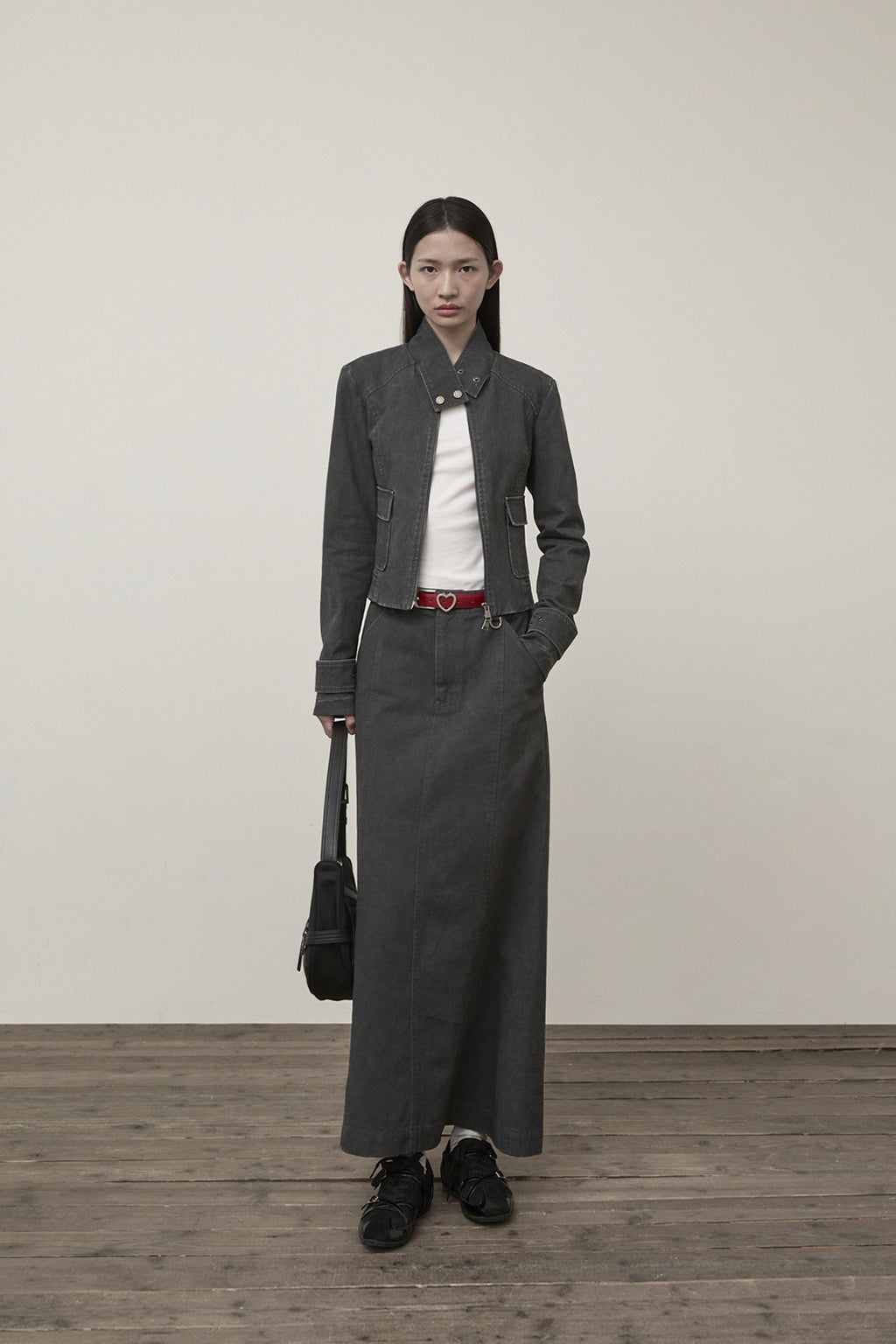 Matin Kim - Washed Slim Biker Jumper (Charcoal) product image 9 | TRAB K-Fashion Australia