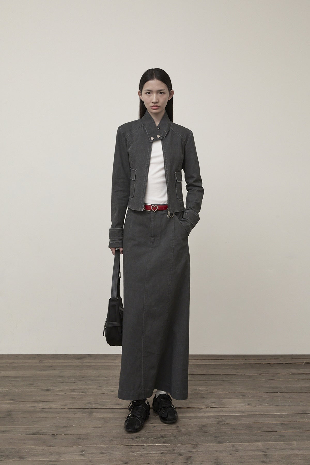 Matin Kim - Washed Slim Biker Jumper (Charcoal) product image 9 | TRAB K-Fashion Australia