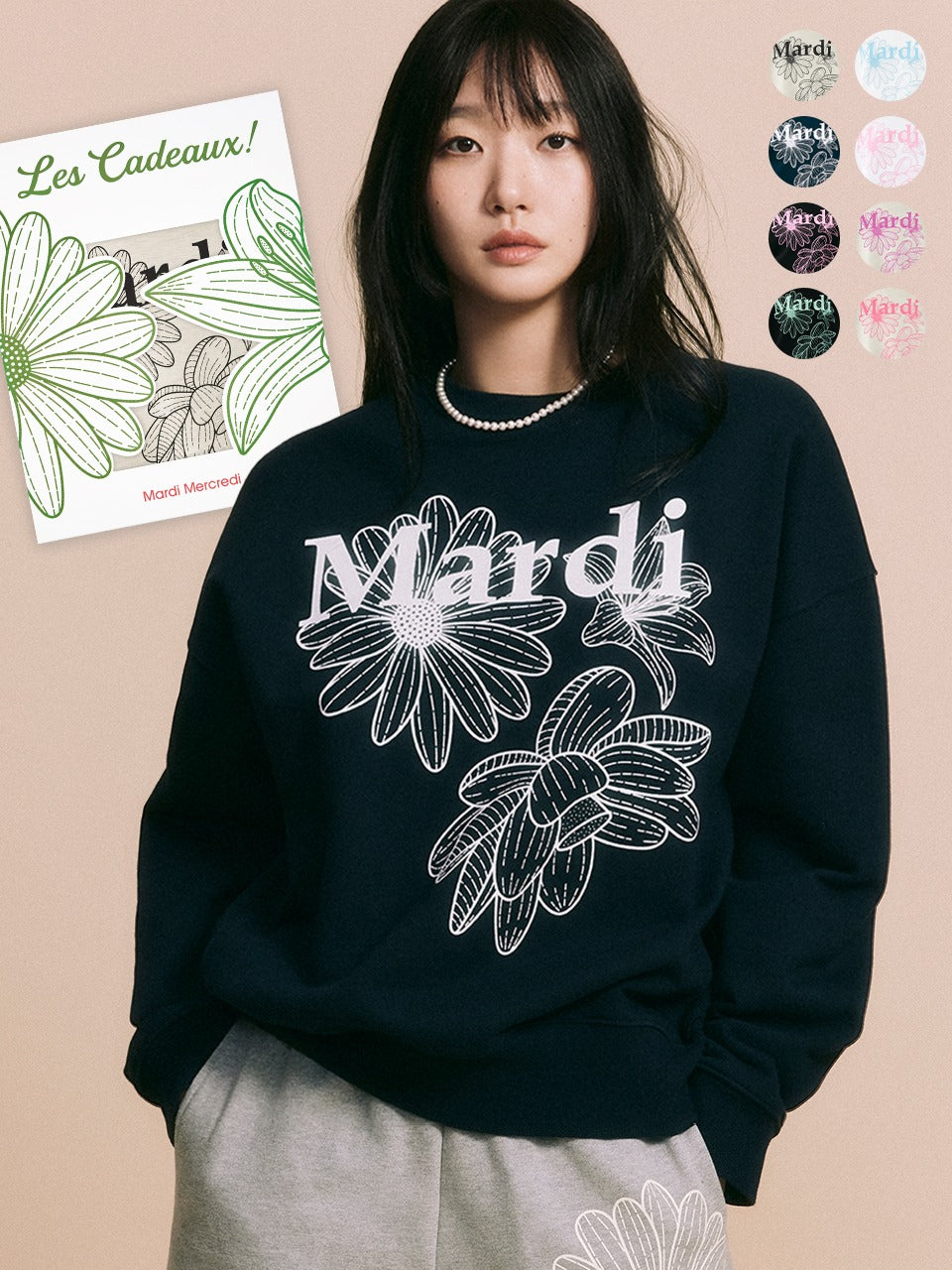 Mardi Mercredi - Les Cadeaux Sweatshirt Triple Flower (8Colors) product image 1 | TRAB K-Fashion Australia