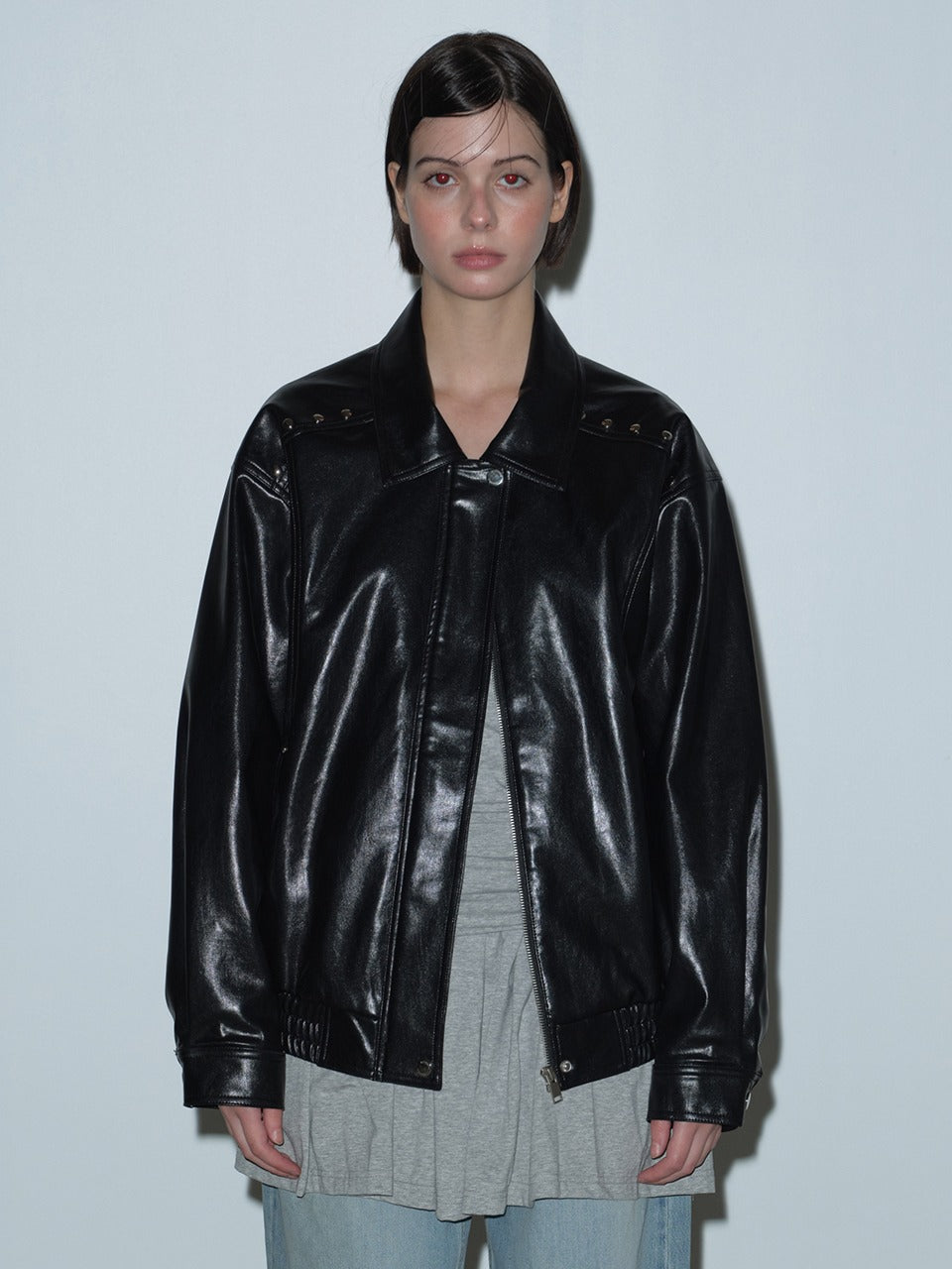 Margarin Fingers - Rivet Fake Leather Jacket (Black) product image 1 | TRAB K-Fashion Australia